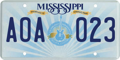 MS license plate AOA023