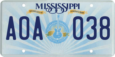 MS license plate AOA038