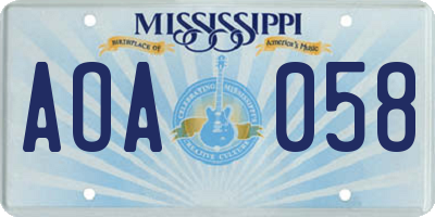 MS license plate AOA058