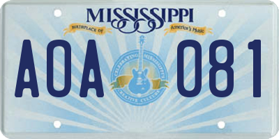 MS license plate AOA081