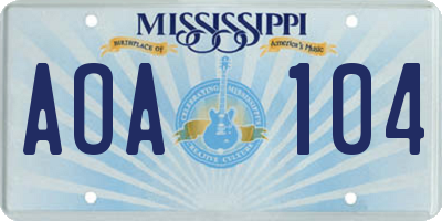 MS license plate AOA104