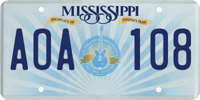 MS license plate AOA108