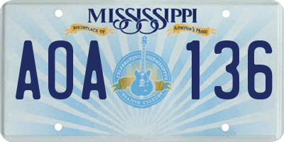 MS license plate AOA136