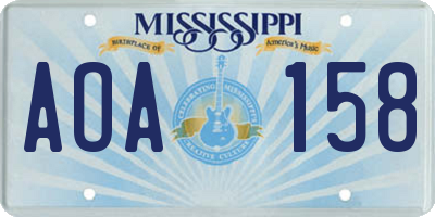 MS license plate AOA158