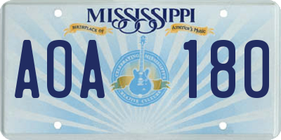 MS license plate AOA180