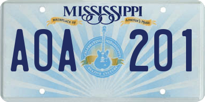 MS license plate AOA201