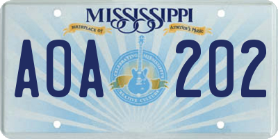 MS license plate AOA202