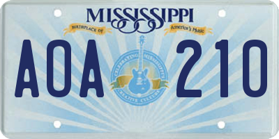 MS license plate AOA210