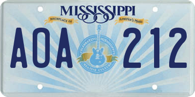 MS license plate AOA212