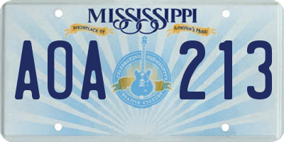 MS license plate AOA213
