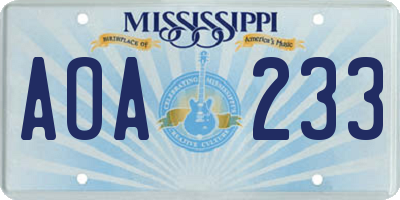 MS license plate AOA233