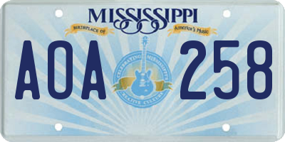 MS license plate AOA258