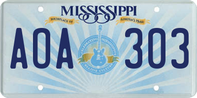 MS license plate AOA303