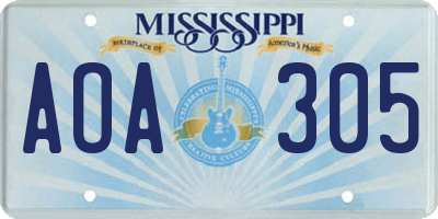 MS license plate AOA305