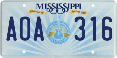MS license plate AOA316