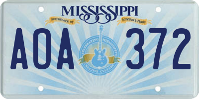MS license plate AOA372