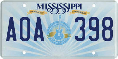 MS license plate AOA398