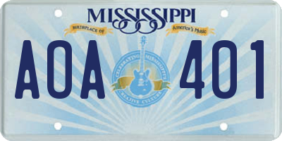 MS license plate AOA401