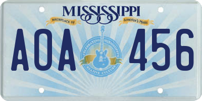 MS license plate AOA456