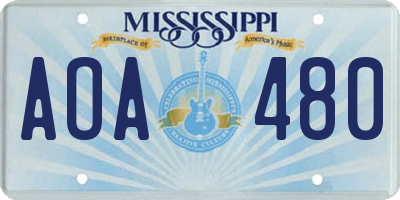 MS license plate AOA480