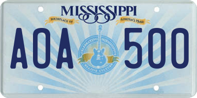 MS license plate AOA500
