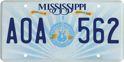 MS license plate AOA562