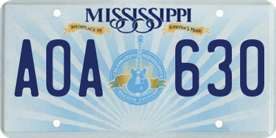 MS license plate AOA630