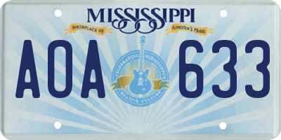 MS license plate AOA633