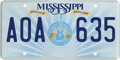 MS license plate AOA635