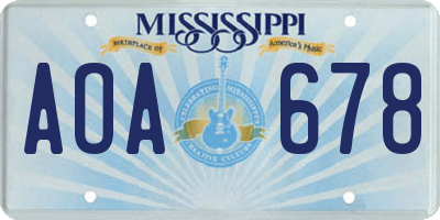MS license plate AOA678