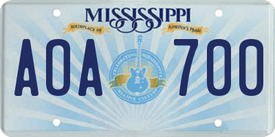 MS license plate AOA700