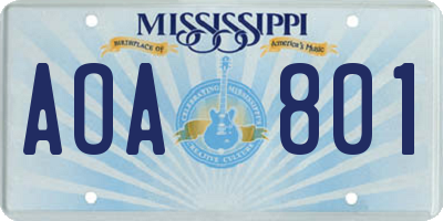 MS license plate AOA801