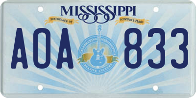 MS license plate AOA833