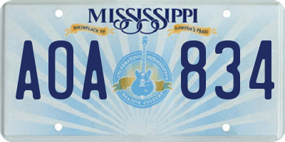 MS license plate AOA834