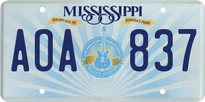 MS license plate AOA837