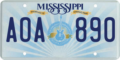 MS license plate AOA890