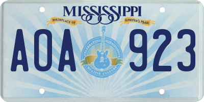 MS license plate AOA923