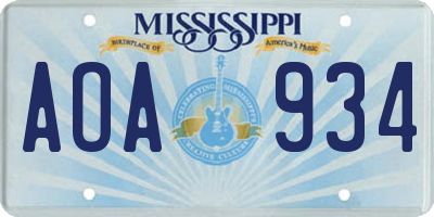 MS license plate AOA934