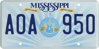 MS license plate AOA950