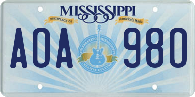 MS license plate AOA980