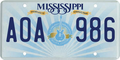 MS license plate AOA986