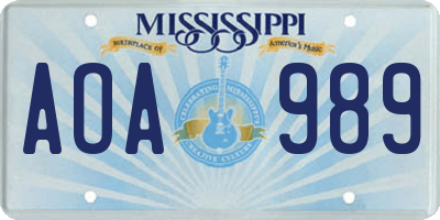MS license plate AOA989