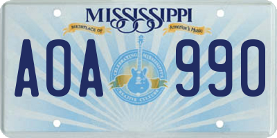 MS license plate AOA990