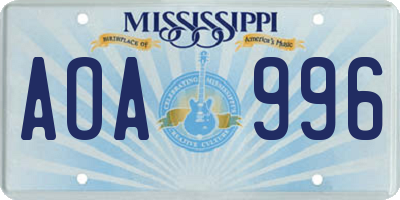 MS license plate AOA996