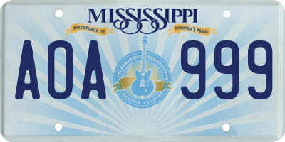 MS license plate AOA999