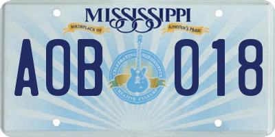 MS license plate AOB018