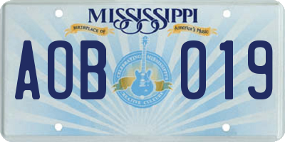 MS license plate AOB019