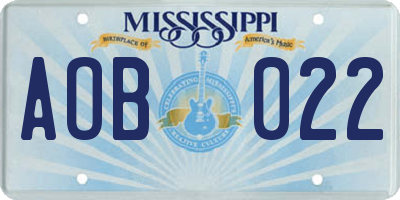 MS license plate AOB022