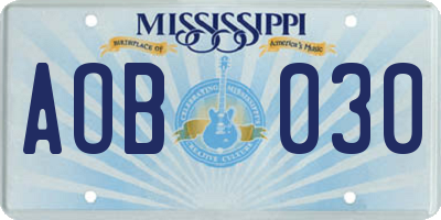 MS license plate AOB030