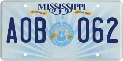 MS license plate AOB062